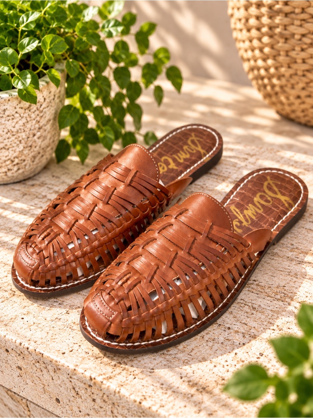 Sam Edelman Keelyn Cognac Woven Leather Mule Sandals Size 7.5